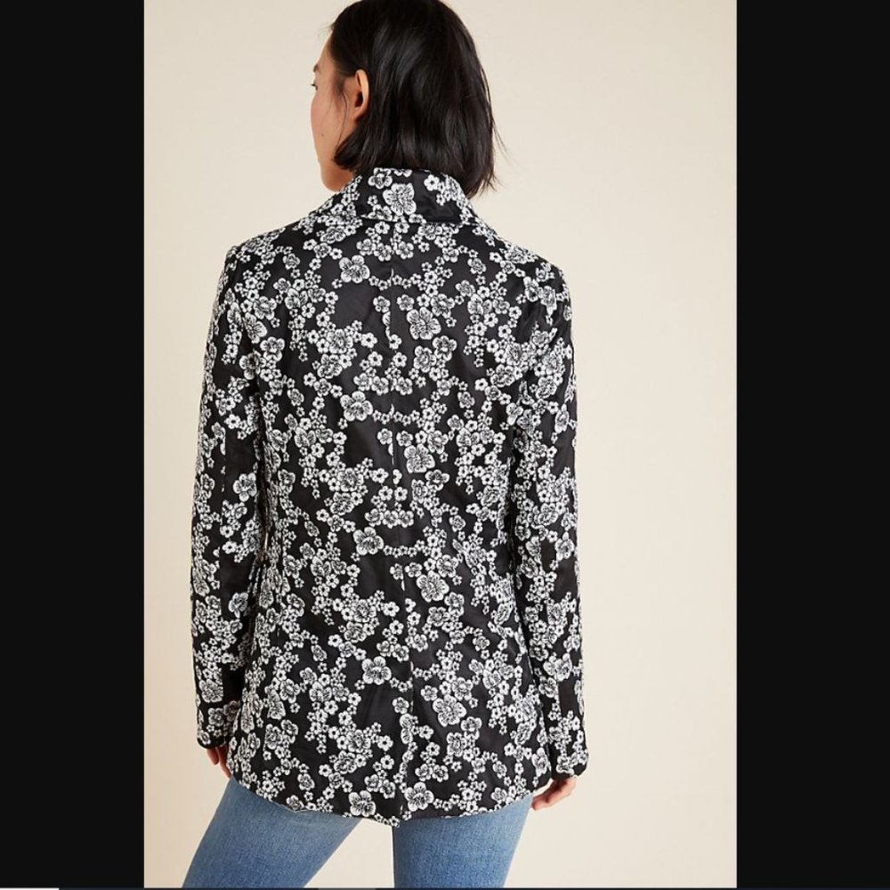 Anthropologie Eva Franco Floral Embroidered Black and White Blazer Jacket NWT - Picture 2 of 6